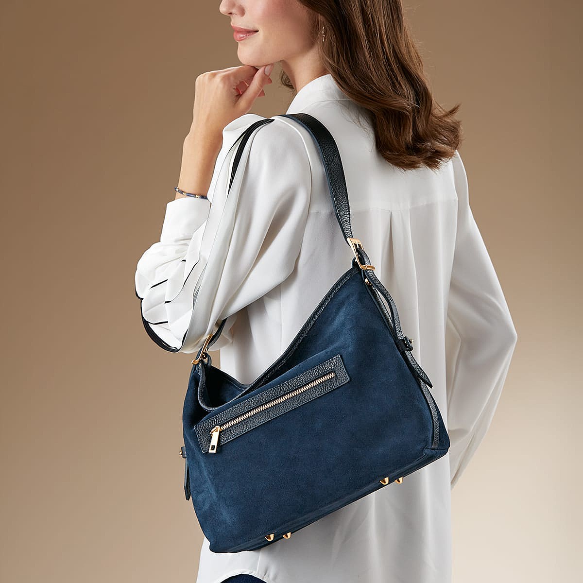 Sac Bandoulière en Daim Bleu Marine Élégance Facile