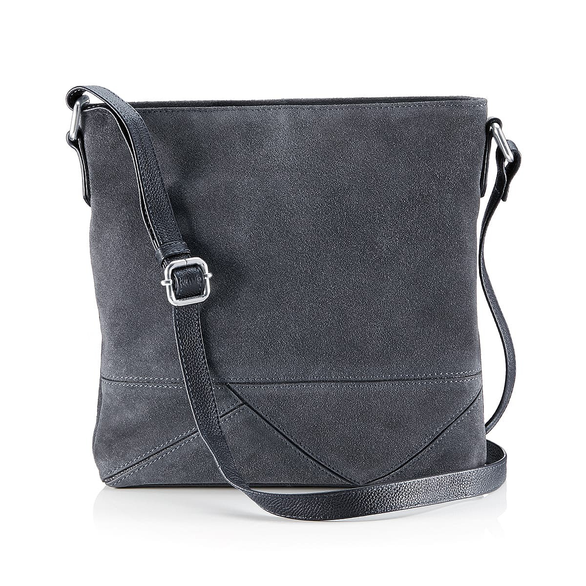Sac Bandoulière en Daim Bleu Marine Ligne Fine