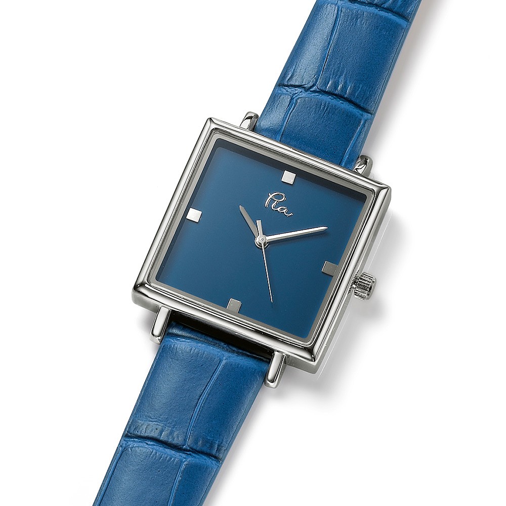 Montre Carrée en Cuir Azur Juste