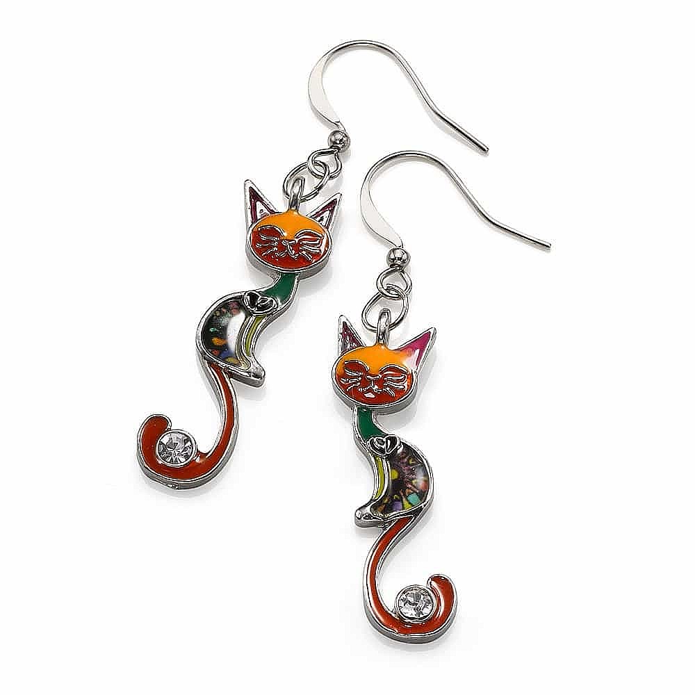 Boucles d'oreilles chat émail multicolore - Bijoux collection chat