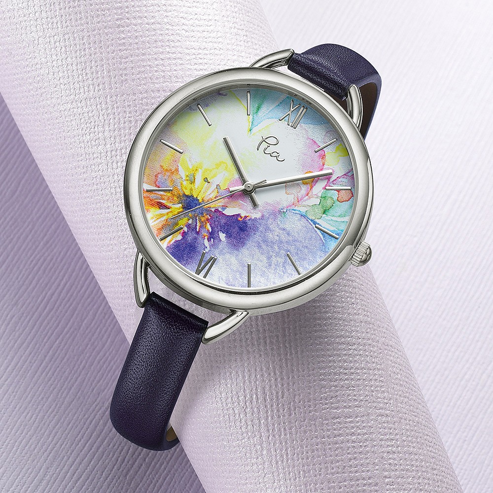 Montre en Cuir Bouquet Pictural Violet