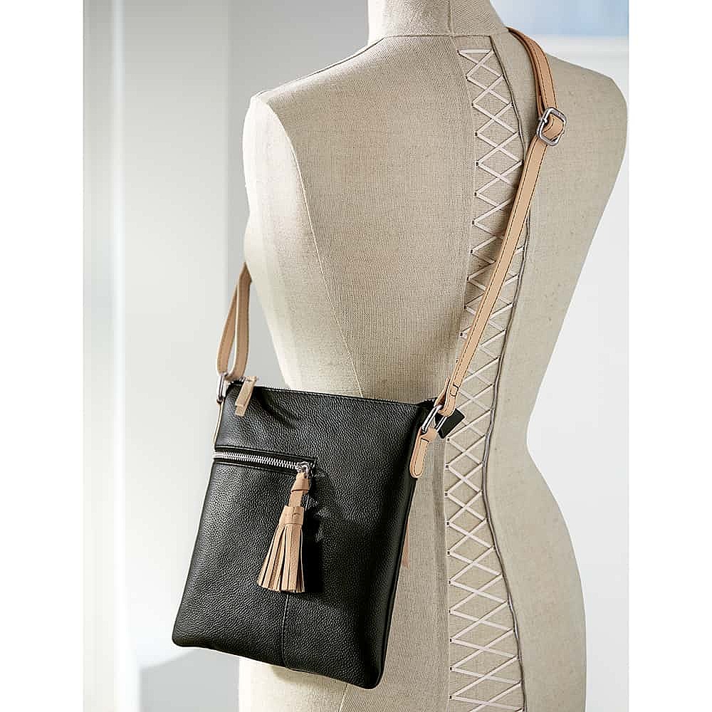 Sac Bandoulière en Cuir Noir Mouvements Élégants