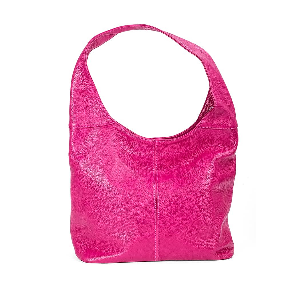 LANCEL : Petit sac en cuir rose fuchsia, fermeture par liens, petite