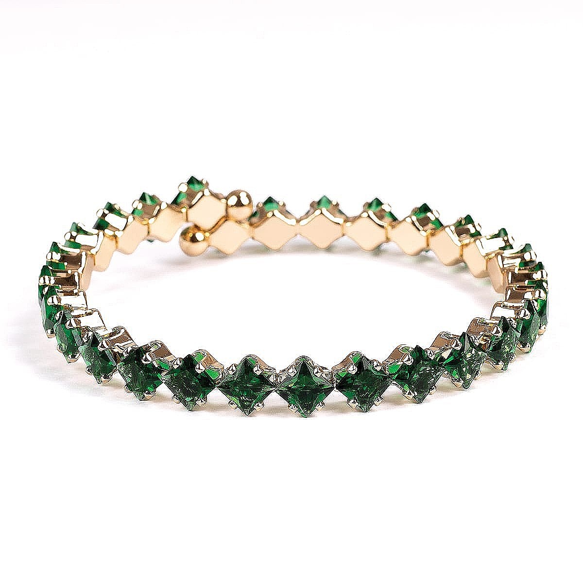 Bracelet en oeil de tigre teinte verte avec cube de 8 mm en argent 925