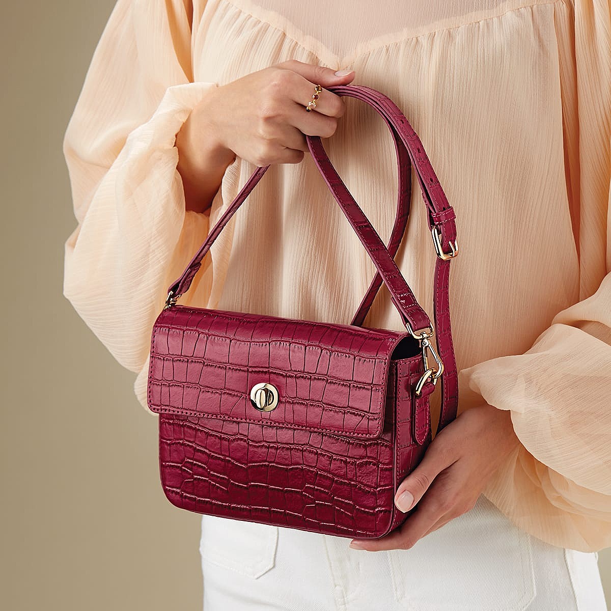 Sac Bandoulière en Cuir Cerise en Pause