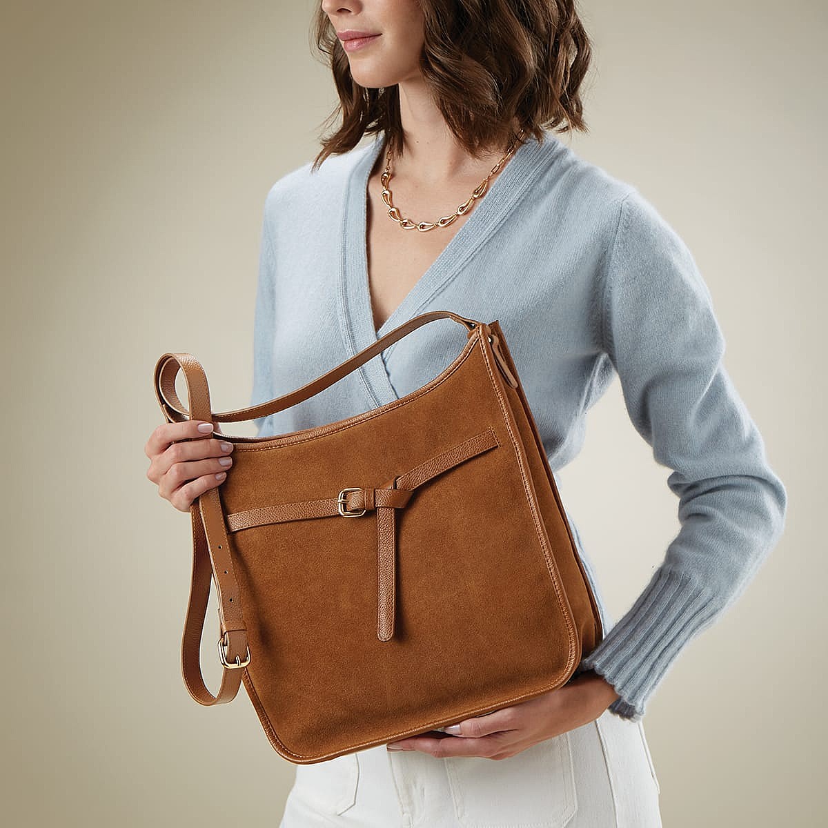 Sac Bandoulière en Daim Soleil de Sienne