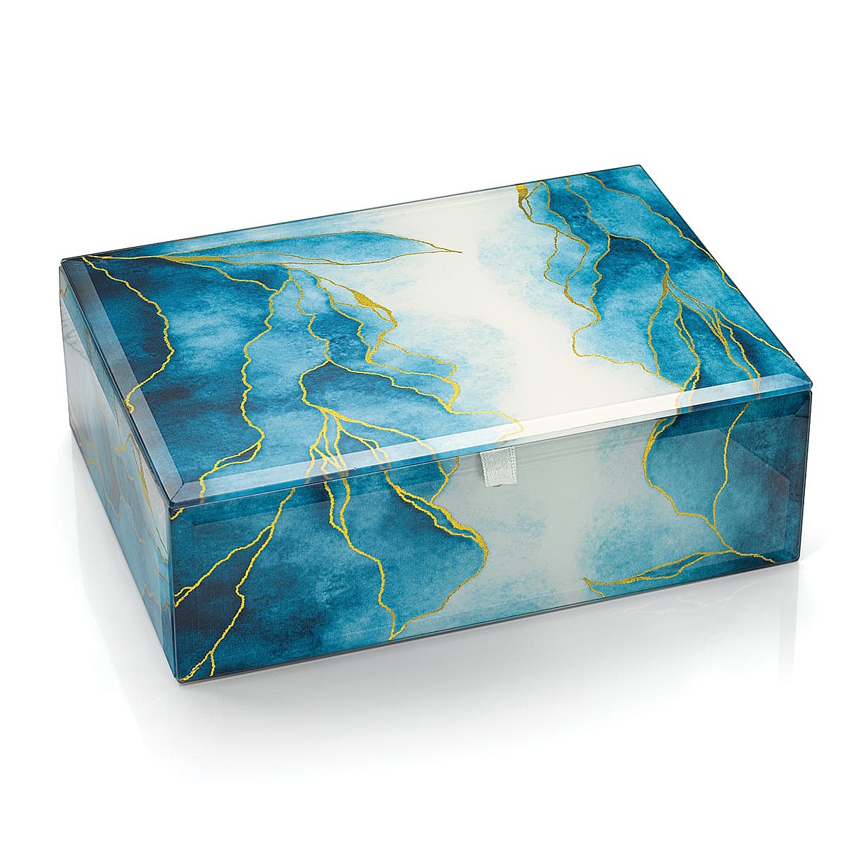 Boîte à Bijoux en Verre Bleu Miroitant