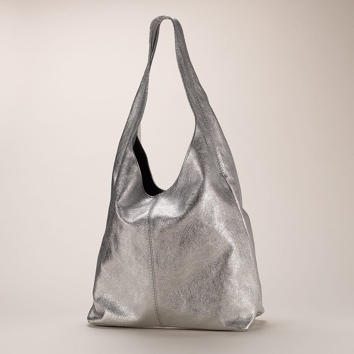 Sac Souple en Daim Argenté Instant Métallique