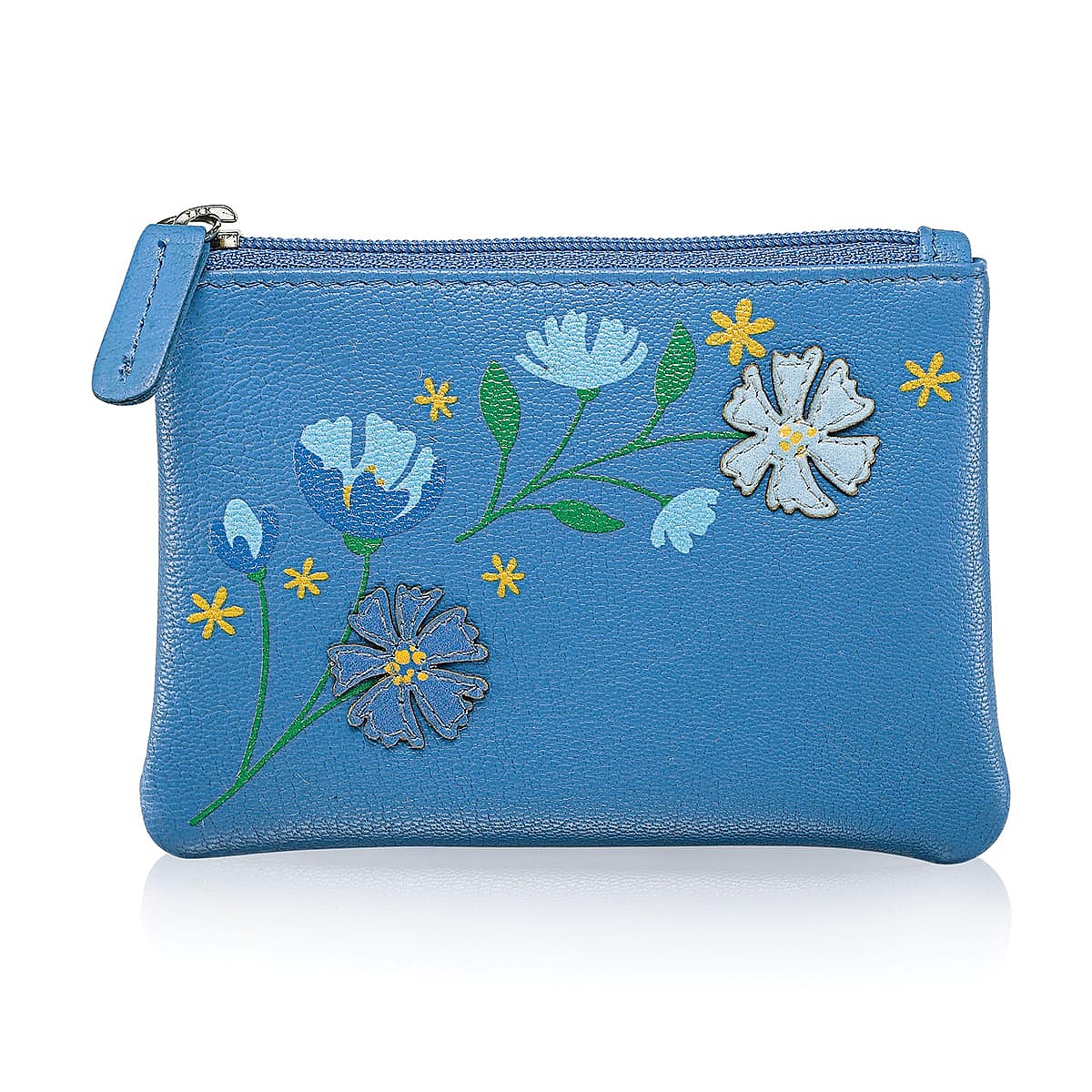 Porte-monnaie en Cuir Bouquet Bleu