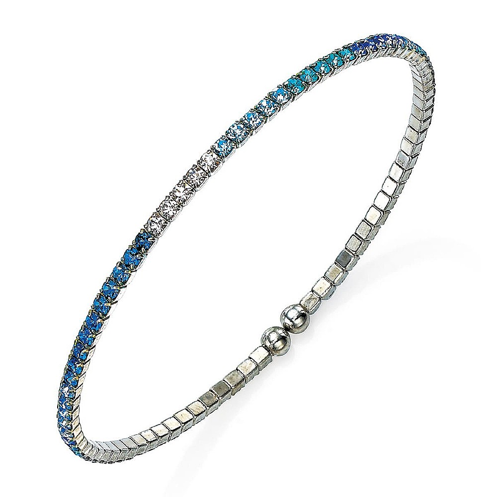 Bracelet Fantaisie Strass Bleu Argenté - Bijou Occasion - Éclatant