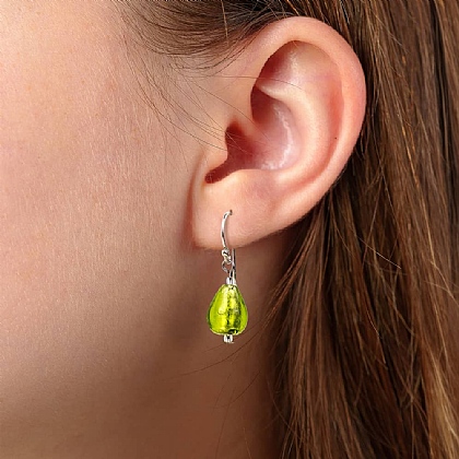 Boucles D'oreilles En Verre De Murano Authentique - Fermoir Dormeuse, Rose Et Or, Neuf Avec étiquettes